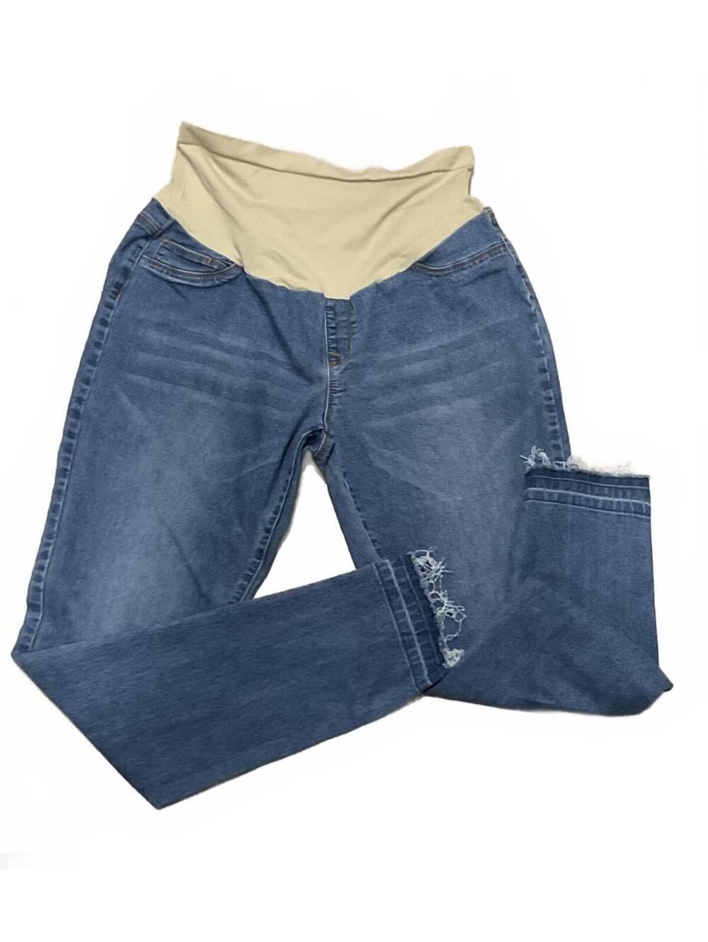 Hybrid & Company Maternity Jeans Blue Denim Beige Knit Panel Plus 2X